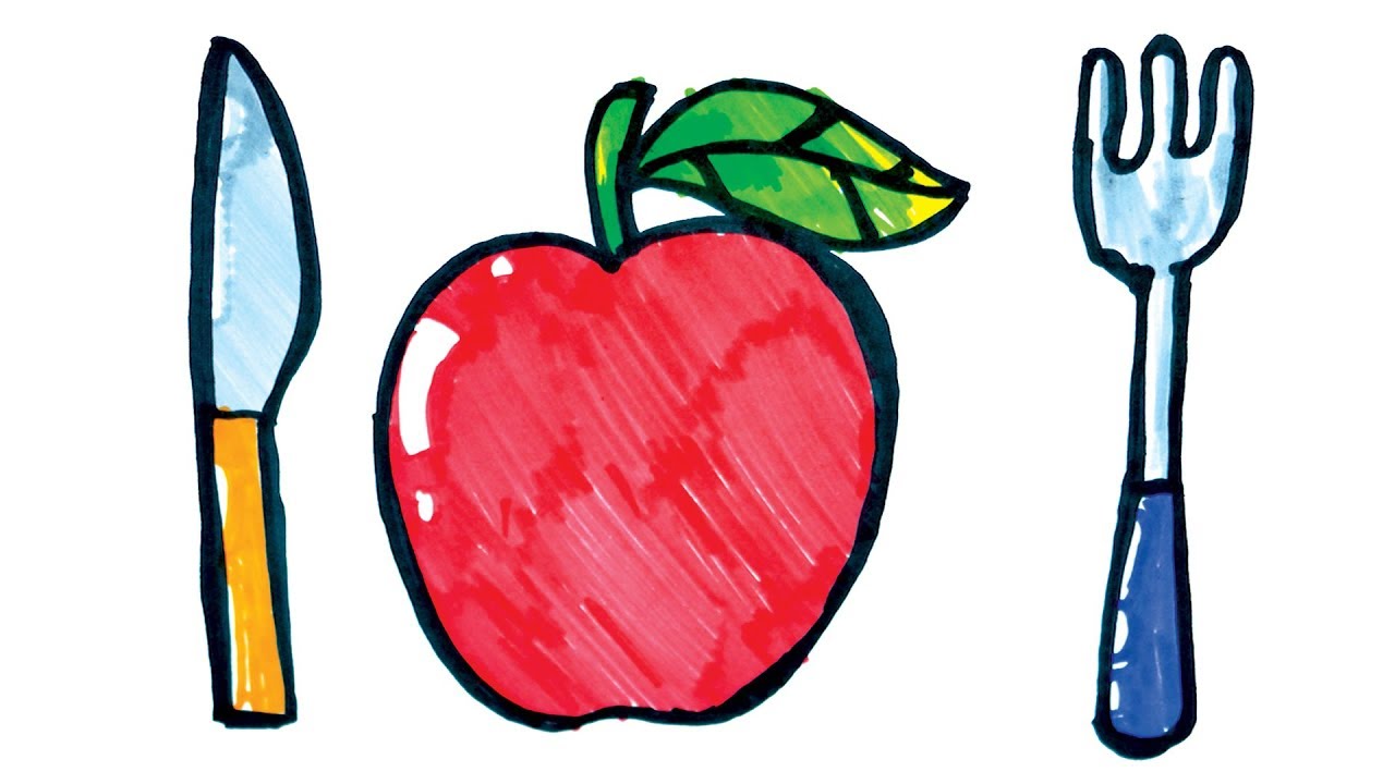 1280x720 How To Draw Apple Cutlery Set Ship Step