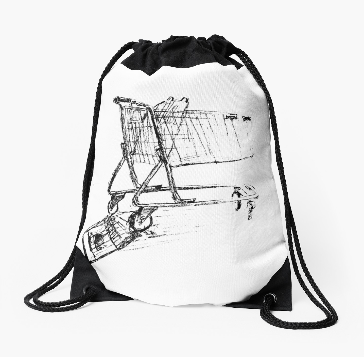 1435x1404 Shopping Cart Line Drawing Drawstring Bag