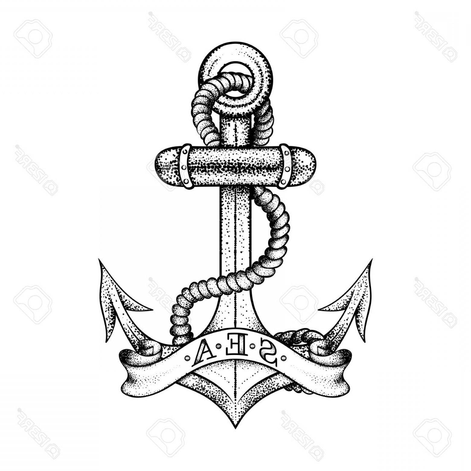 1560x1560 Photostock Vector Hand Drawn Elegant Ship Sea Anchor With Rope