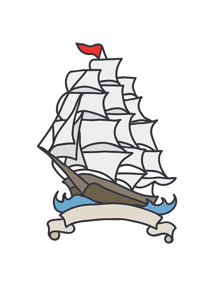 750x1000 Doodle Ship Traditional Tattoo Flash Drawstring Bag