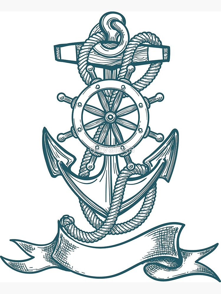750x1000 Blue Ship Anchor Tattoo Canvas Print