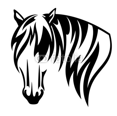 400x396 Shire Draught Horse With Long Mane Black And White Vector Head