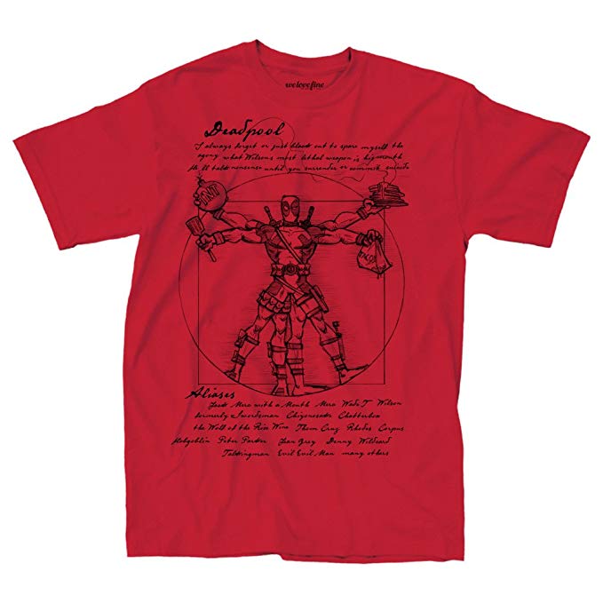 679x679 Marvel Deadpool Vitruvian Drawing Adult Red T Shirt