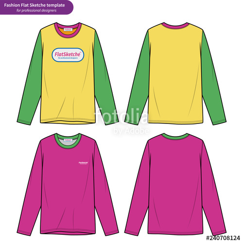 500x500 Long Sleeve Shirts Fashion Flat Technical Drawing Template Stock