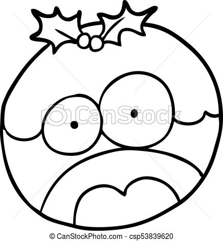 436x470 Line Drawing Of A Christmas Pudding With Shocked Face