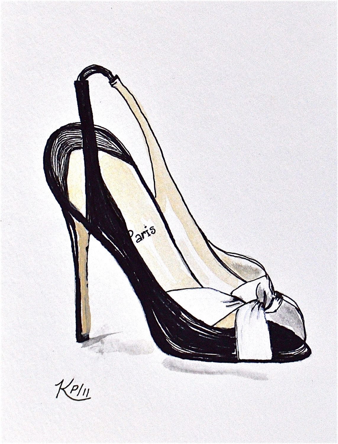 1143x1500 Original Fashion Illustration Pen And Ink Designer Shoe Sketch