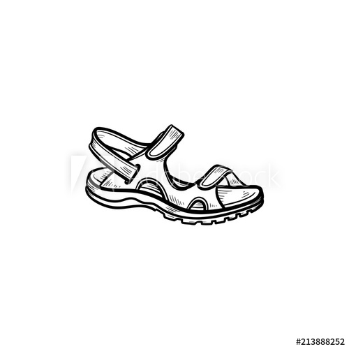 500x500 realistic child sandal drawn outline doodle icon footware, shoe