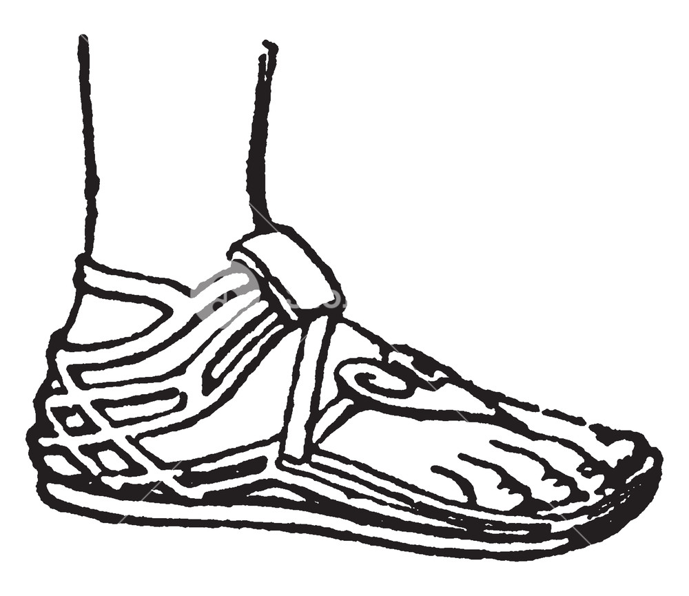 1000x865 Greek Sandal Has A Upper Support, Vintage Line Drawing