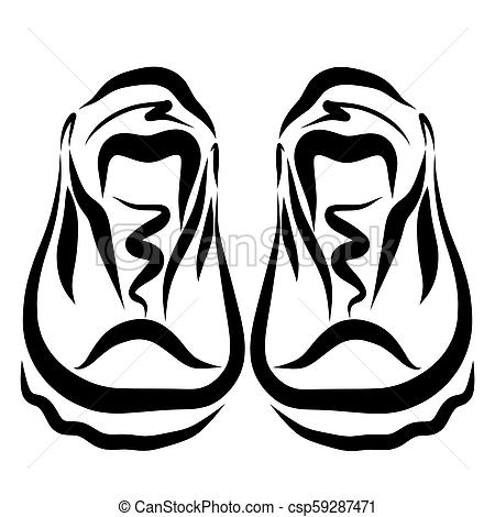 450x470 A Pair Of Athletic Shoes, Drawing In Black Lines