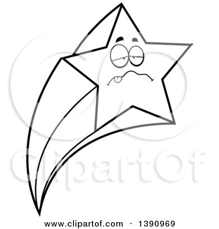 450x470 Clipart Of A Cartoon Black And White Lineart Sick Shooting Star