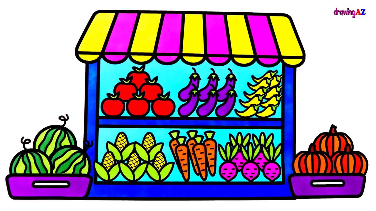 1280x720 How To Draw Fruits And Vegetables Shop For Kids Coloring