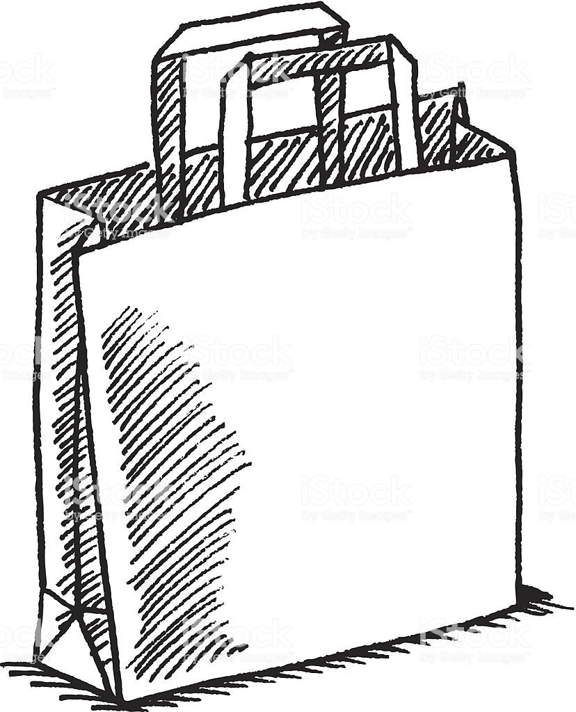 828x1024 Hand Drawn Vector Sketch Of A Shopping Bag Black And White Sketch