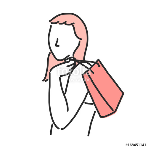500x500 Woman With Shopping Bags Line Drawing Hand Drawn Vector