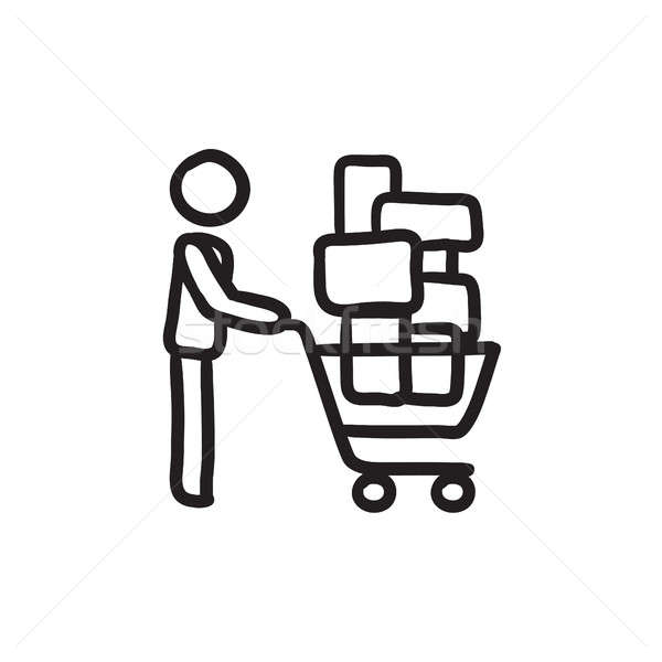 600x600 Man Pushing Shopping Cart Sketch Icon Stock Photo Andrei