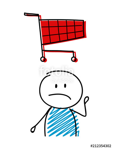 381x500 Shopping Cart Icon With Sad Stickman Vector Stock Image