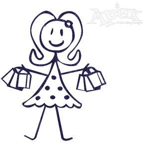 300x300 Shopping Women Stick Figure Embroidery Design Size X