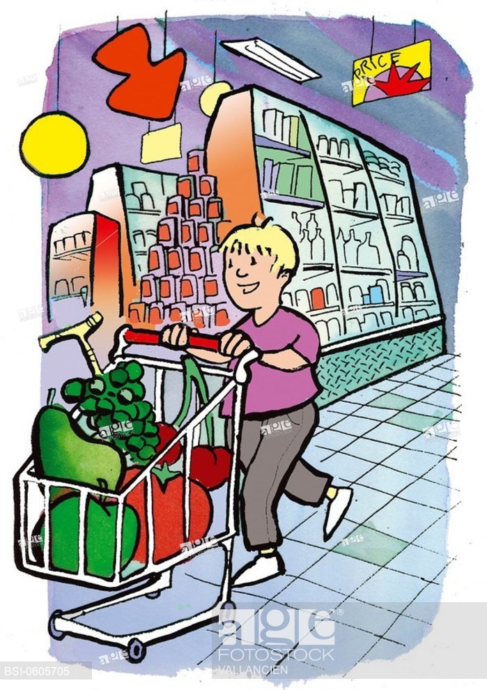 699x990 Woman Shopping, Drawing, Stock Photo, Picture And Rights Managed
