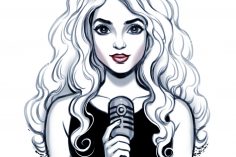 236x157 Black And White Girl Cartoon Drawing Of A With Short Hair Curly