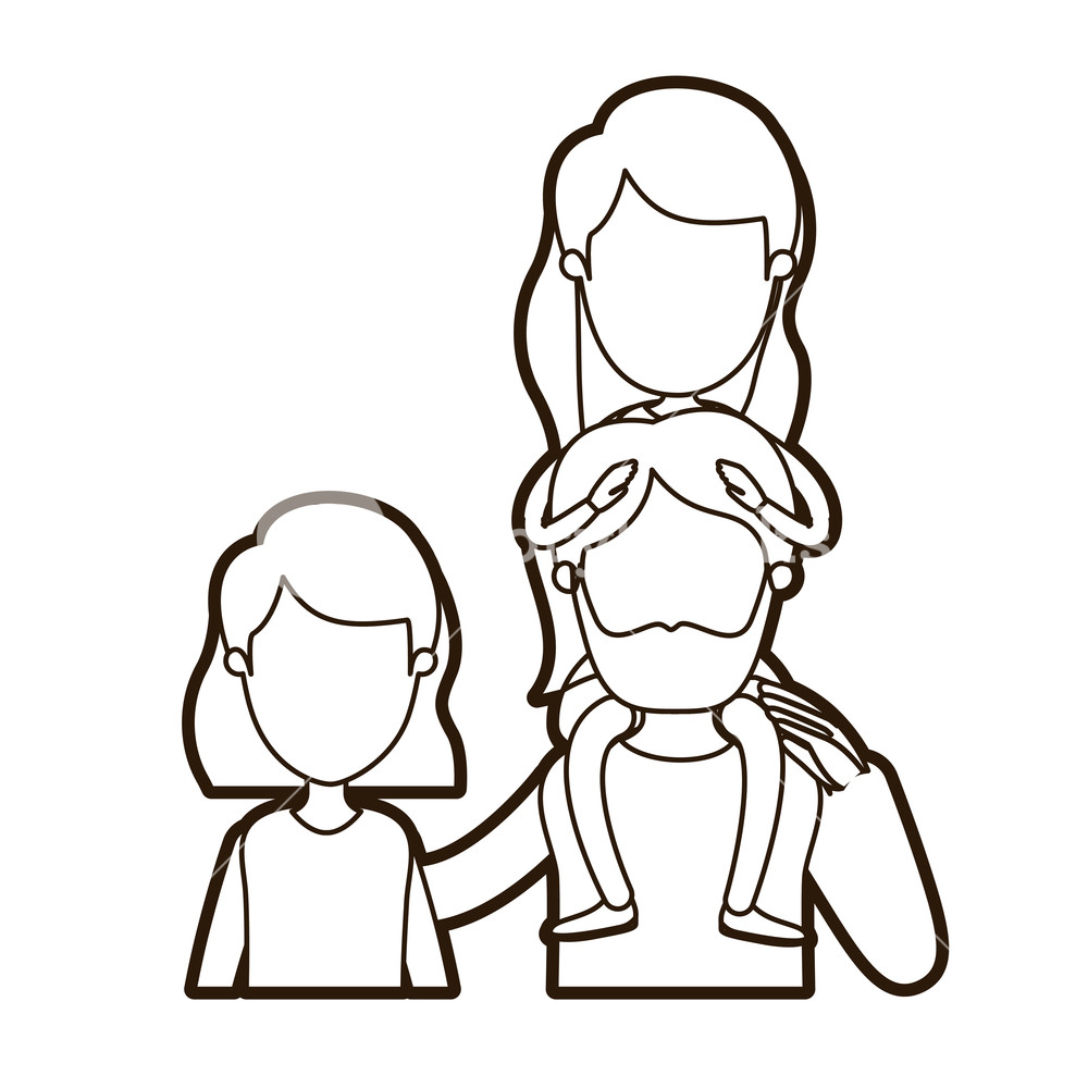 1000x1000 Black Thick Contour Caricature Faceless Front View Half Body