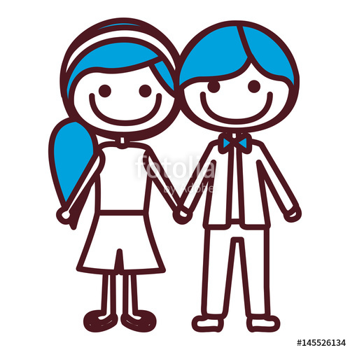 500x500 Hand Drawing Silhouette Caricature Boy Blue Short Hair And Female