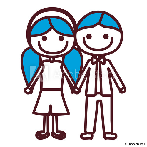 500x500 Hand Drawing Silhouette Caricature Boy Blue Short Hair And Girl