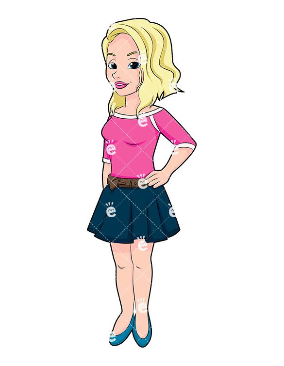 585x755 A Cute Blonde Young Woman Wearing A Short Skirt In Clipart