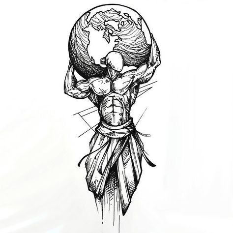 474x474 Sketchy Man Holding Earth Tattoo Design Yup Tattoos, Earth