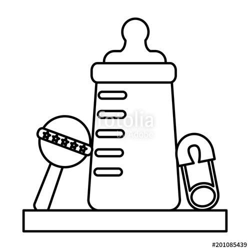 500x500 Baby Shower Boy Bottle Milk And Rattle Safety Pin Vector