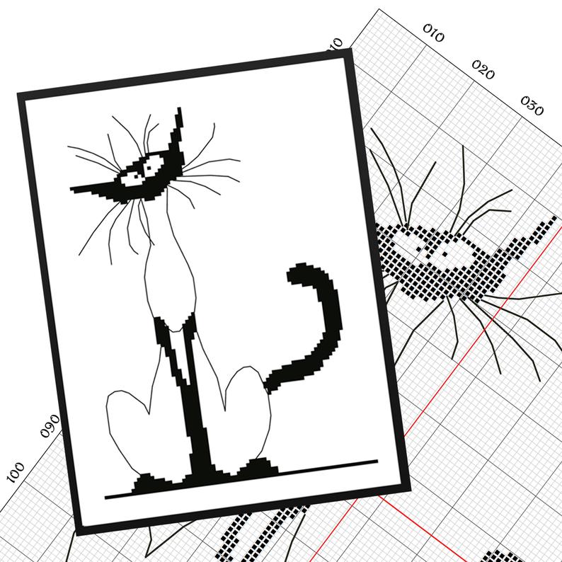 794x794 Cat Cross Stitch Funny Embroidery Pattern Monochrome Black And Etsy