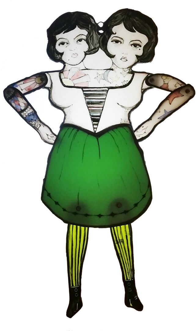 642x1080 stained glass fully jointed siamese twins