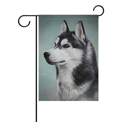 425x425 Mohado Oil Painting Siberian Husky Dog Garden Flag