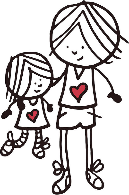 531x799 Brother And Sister Doodle Sketch With Red Heart Shape Art Print