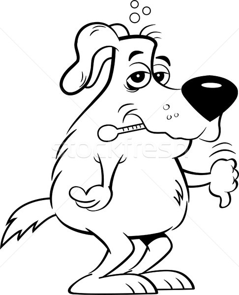 486x600 Cartoon Sick Dog With A Thermometer In His Mouth Vector