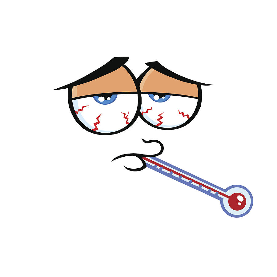 900x900 Sick Cartoon Funny Face With Tired Expression And Thermometer