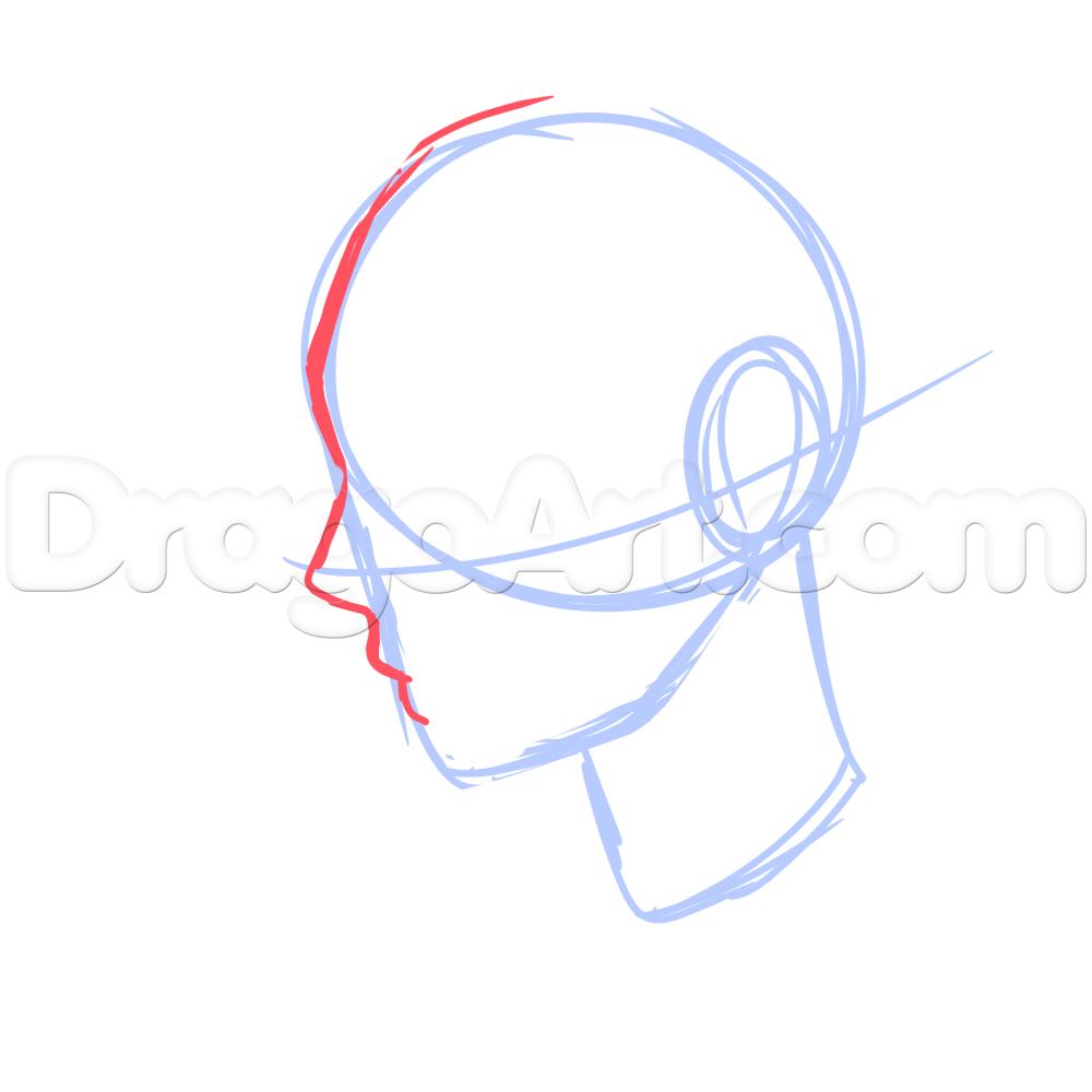 1000x1000 Side View Male Anime Face Drawing Tutorial, Step