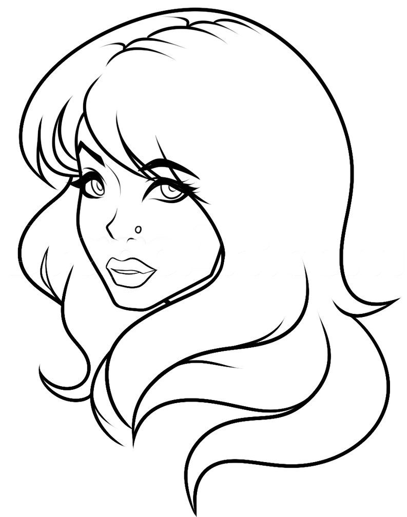 793x1008 Side Profile Girl Lineart White Bg