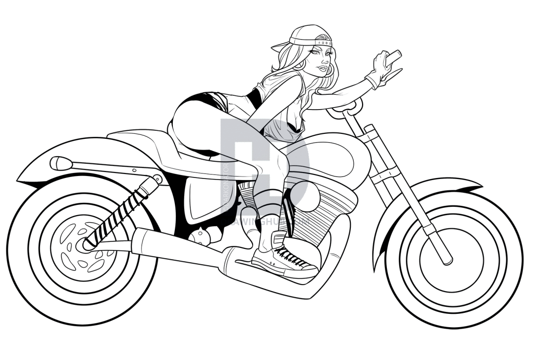1080x718 draw a motorcycle babe, step
