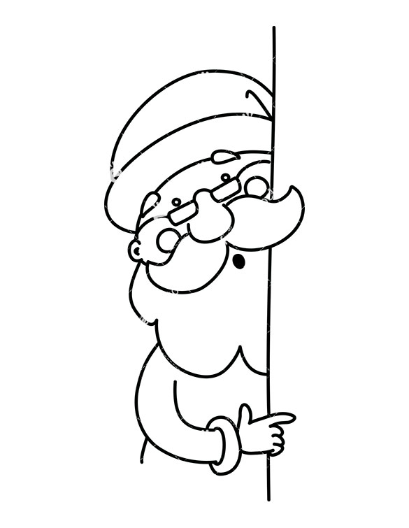 585x755 Santa Claus Behind A Wall Pointing Sideways Vector Clipart