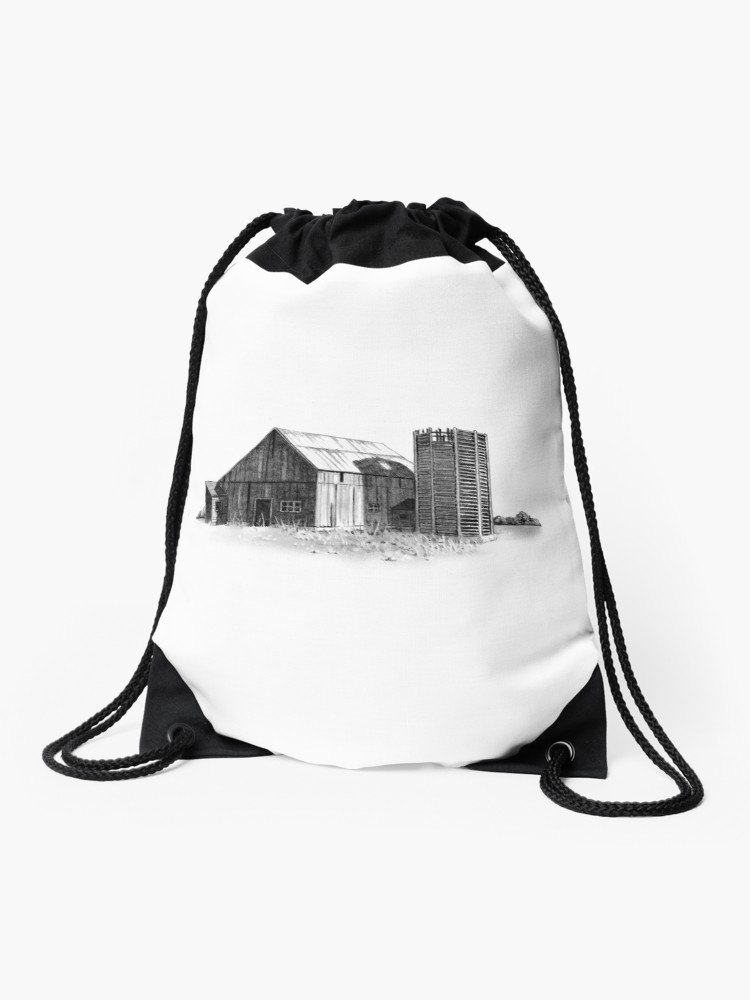 750x1000 Old Barn And Wooden Silo, Pencil Drawing, Farm, Country