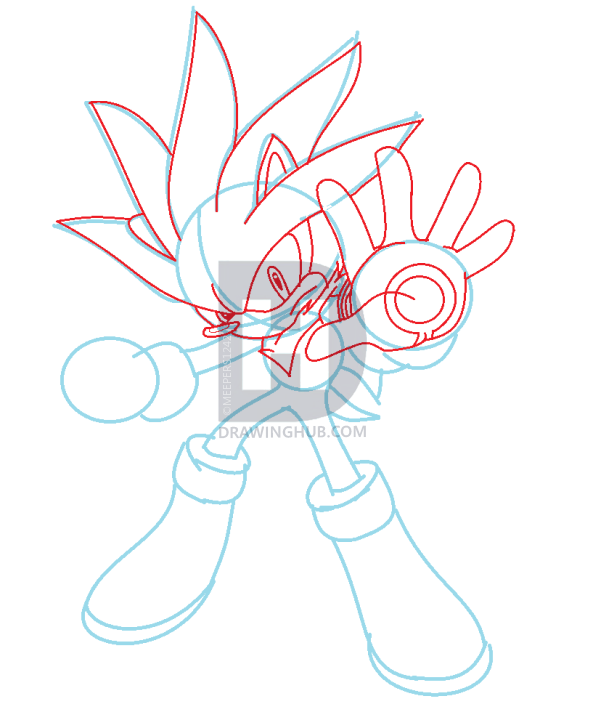 593x720 How To Draw Silver The Hedgehog, Step