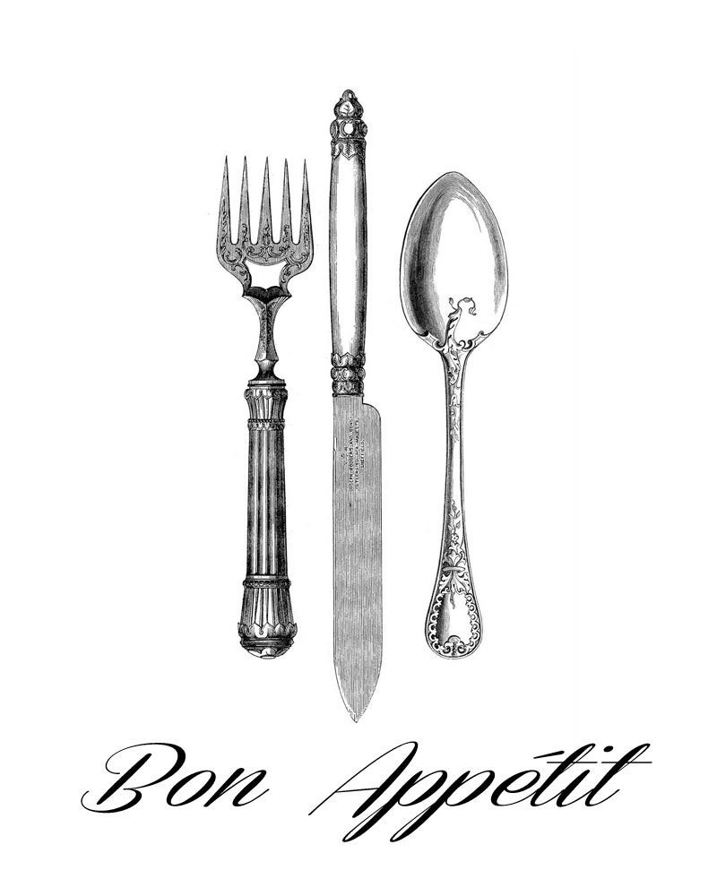 800x1000 Bon Appetit Fork Knife Spoon Printable Silverware Art Etsy