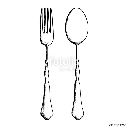 500x500 Cutlery Isolated Fork And Spoon Drawing Stock Image And Royalty