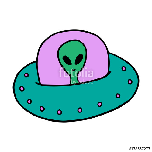 500x500 Cute Colorful Ufo, Flying Saucer Vector Illustration Doodle