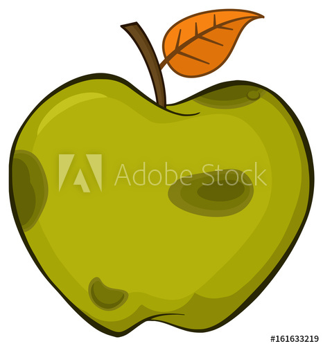 466x500 Rotten Green Apple Fruit With Leaf Cartoon Drawing Simple Design