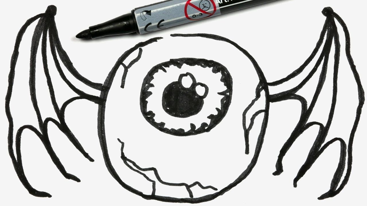 1280x720 How To Draw A Cartoon Halloween Eyeball With Bat Wings