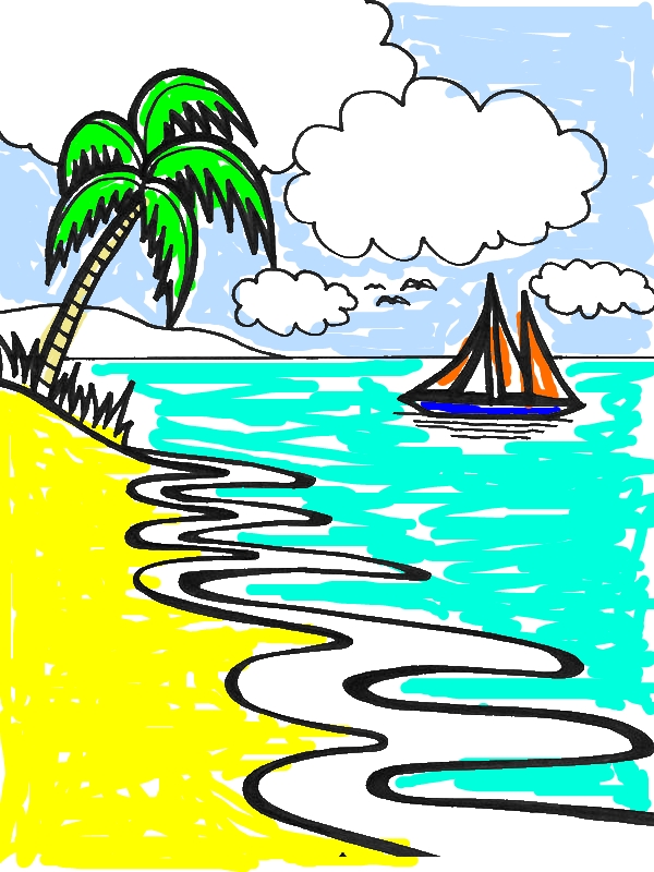 600x800 Beautiful Beach Line Drawing In Art Graphic Coloring