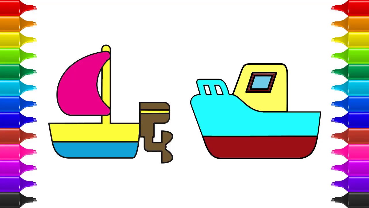 1280x720 How To Draw Boat Ship Coloring For Kids Kids Drawing