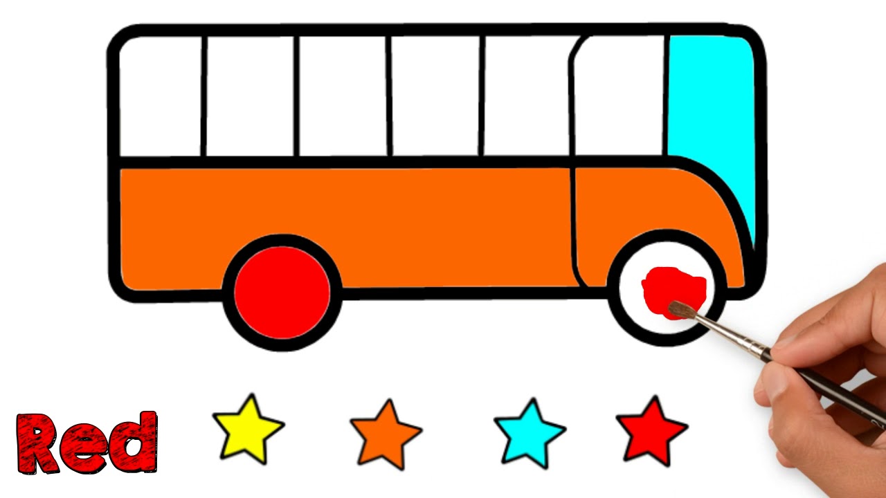 1280x720 How To Paint A Bus For Kids Easy Drawing Simple Bus Colouring