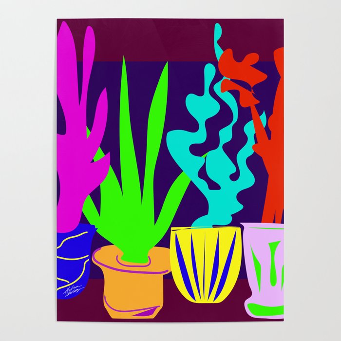 700x700 Simple Shapes Of Cactus In Pots Colorful Digital Drawing Poster
