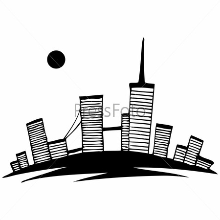 450x450 Black And White Silhouette Of City Vector Simple Drawing
